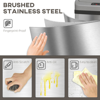 HOMCOM 48L Stainless Steel Sensor Bin - Silver-Tone 