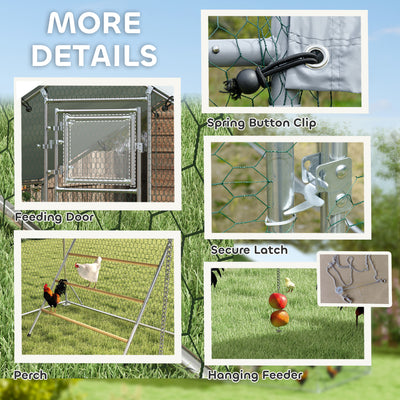 PawHut Walk in Chicken Run w/ Cover, Feeding Door, Hanging Feeder, Perch, for 6-8 Poultry 