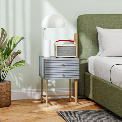 HOMCOM Set of Two Elegant Bedside Tables - Grey/Gold-Tone 