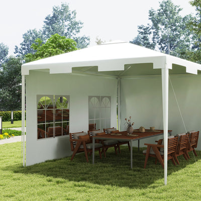 Outsunny 3 x 4 m Garden Gazebo Shelter Marquee Party Tent with 2 Sidewalls for Patio Yard Outdoor - White 