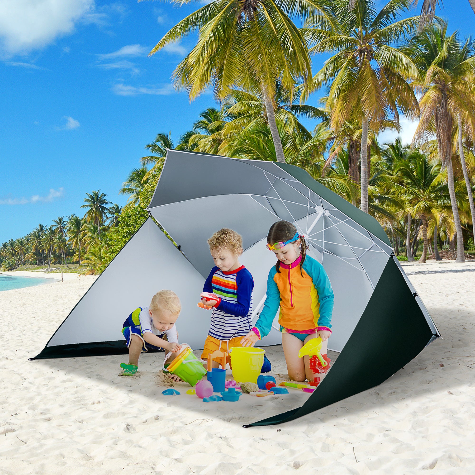 Outsunny 2m UV Protection Fishing Beach Umbrella Brolly Shelter w/ Side Panel Tent Green 