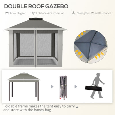 Outsunny Pop Up Canopy Tent with Double Roof, Zipped Mesh Sidewalls, Carrying Bag, Height Adjustable for Patio Garden, Dark Grey 