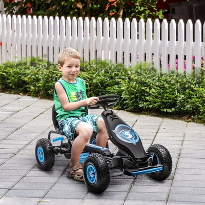 HOMCOM Kids Pedal Go Kart, with Adjustable Seat, Inflatable Tyres - Blue 