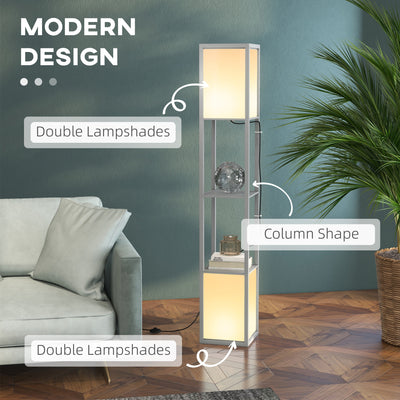 HOMCOM Modern Shelf Floor Lamp with Dual Ambient Light, Standing Lamp Living Room, Bedroom, 156cm, Grey 