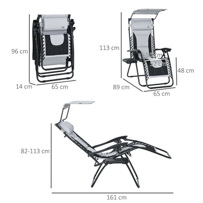 Outsunny Zero Gravity Lounger Chair, Folding Reclining Patio Chair with Shade Cover, Padded Seat, Cup Holder, Soft Cushion and Headrest for Poolside, Camping, Grey 