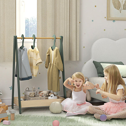 AIYAPLAY Kids Clothes Rail with 3Hangers, Bottom Storage Shelf for Girls, Boys, Nursery, Bedroom, Green 