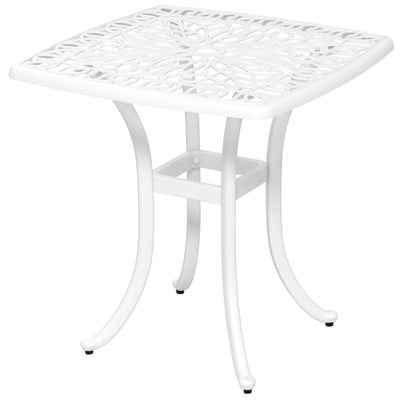 Outsunny Cast Aluminium Bistro Table, Outdoor Square Side Table with Umbrella Hole, Garden Table for Balcony, White 
