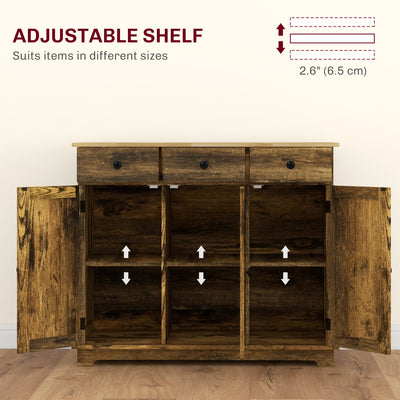 HOMCOM Sideboard with Rubberwood Top and Adjustable Shelves for Dining Room, Kitchen - Rustic Brown 