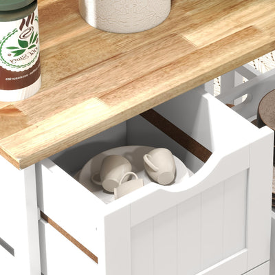 HOMCOM Rolling Kitchen Island Cart, Bar Serving Cart, Compact Trolley on Wheels with Wood Top, Shelves & Drawers for Home Dining Area, White 