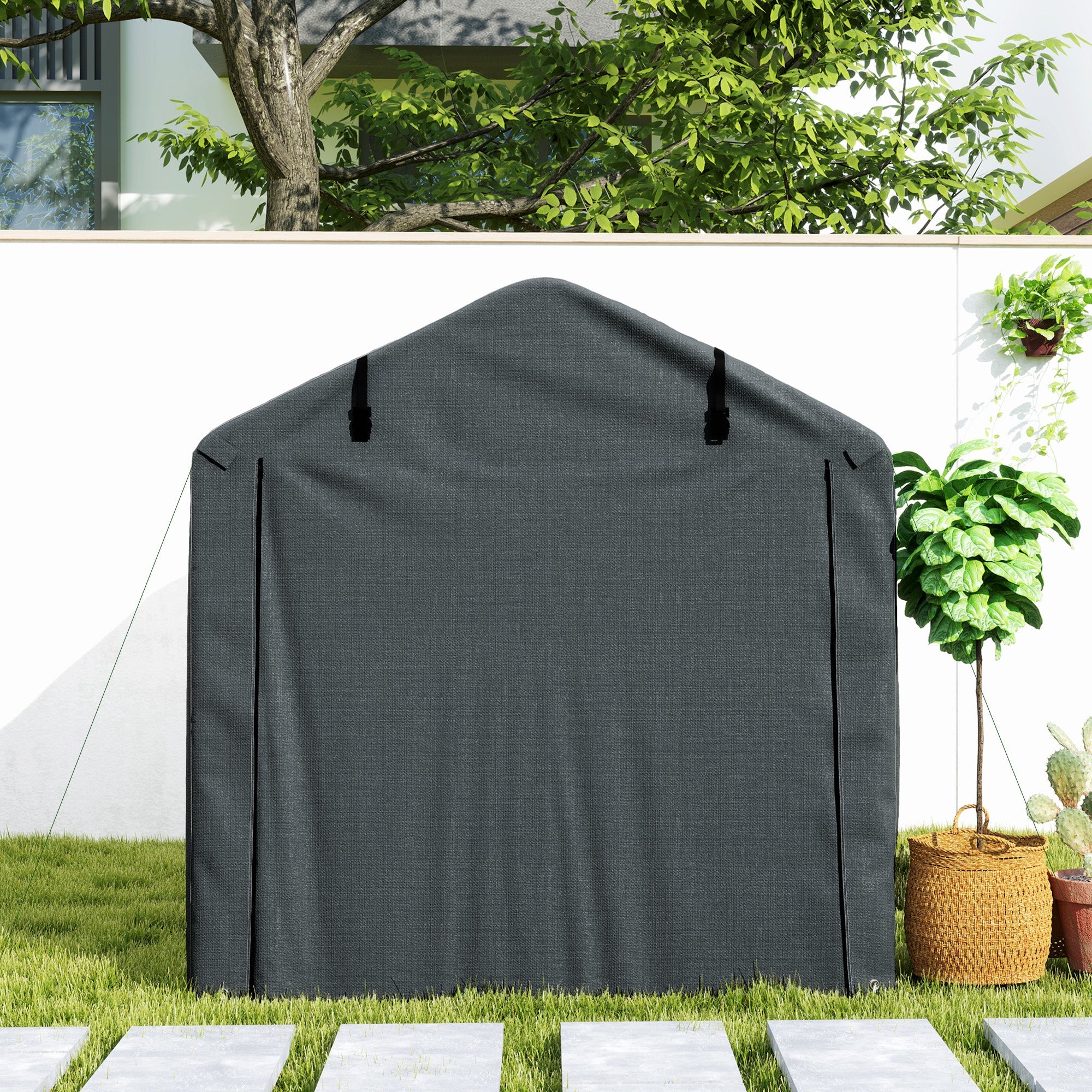 Outsunny 2.2 x 1.6 m Garden Storage Tent, Waterproof Anti-UV Bike Tent with Roll-up Zipper Door, Galvanised Outdoor Storage Shelter Carport for Bike, Motorbike, Garden Tools, Dark Grey 