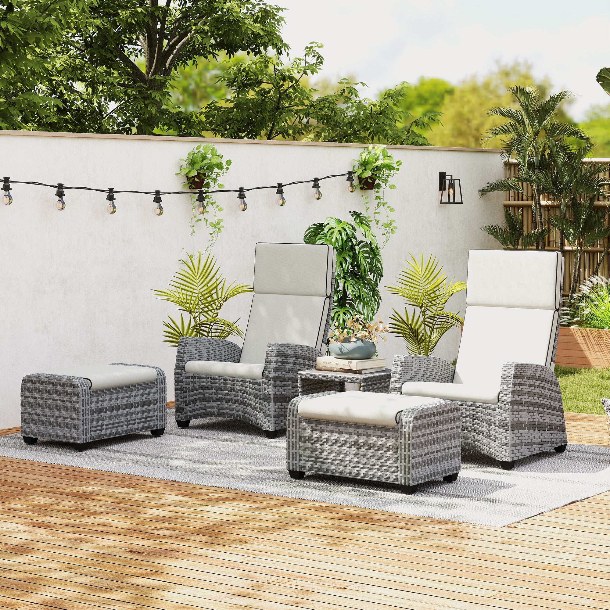 Outsunny 5-Piece Rattan Garden Furniture Set with Cushions - Grey 