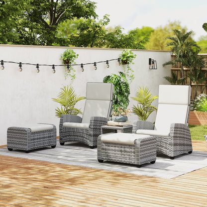 Outsunny 5-Piece Rattan Garden Furniture Set with Cushions - Grey 