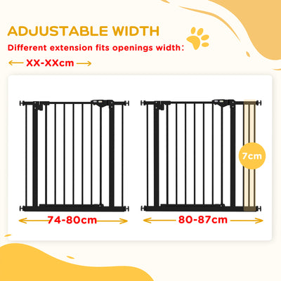 PawHut Metal 74-87cm Wide Adjustable Dog Gate Black 