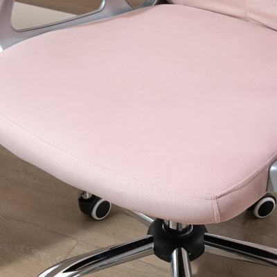 Vinsetto Office Chair, Swivel Desk Chair, Velvet Vanity Chair with Adjustable Height and Rolling Wheels for Home Work Study, Pink 