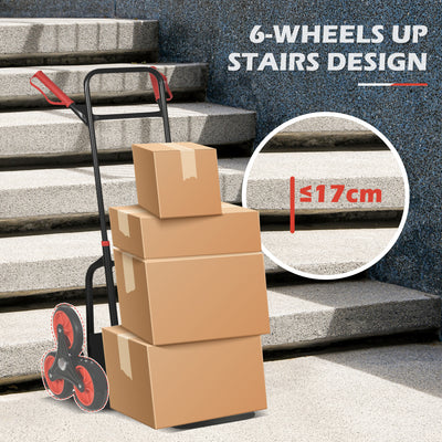 DURHAND Steel Climbing Stairs Trolley Hand Trucks 6-Wheels Foldable Load Cart 120kg, Red 