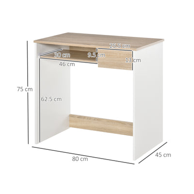 HOMCOM Compact Computer Desk with Keyboard Tray, Home Office Desk with Drawer for Bedroom Study, Oak Colour 