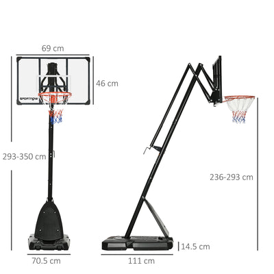 SPORTNOW 2.4-2.9m Adjustable Basketball Hoop and Stand with Weighted Base, Portable on Wheels, Black 