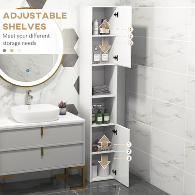 kleankin Freestanding Bathroom Cabinet, High Gloss Storage Cabinet with Doors and Adjustable Shelves, 30 x 30 x 181.5 cm, White 