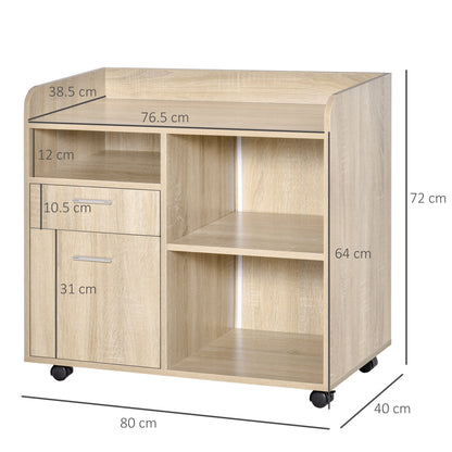 Vinsetto Multipurpose Filing Cabinet, Printer Stand with 2 Drawers, Open Adjustable Storage Shelves for Home Office, Living Room, File Cabinet with Hanging Bar for A4, Letter Size, Oak 