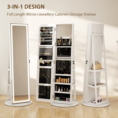 HOMCOM Storage Jewellery Cabinet, with Mirror and Lights - White 
