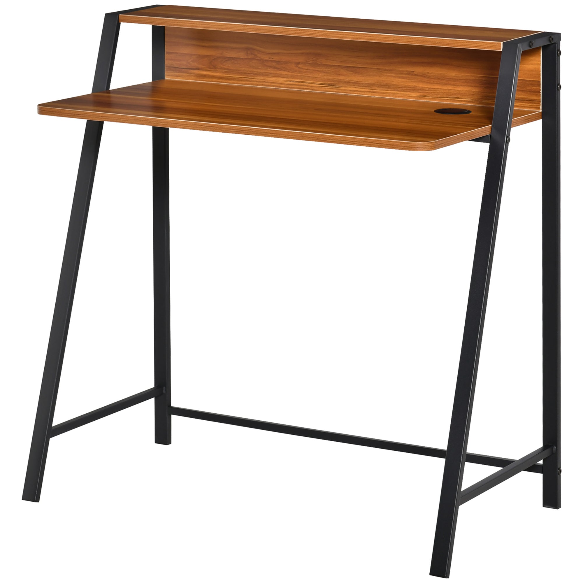 HOMCOM Writing Desk Computer Table Home Office PC Laptop Workstation Storage Shelf 84L x 45W cm Walnut 