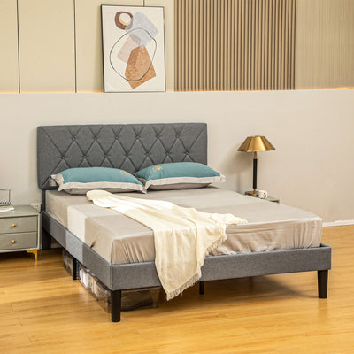 HOMCOM King Size Padded Fabric Headboard Bed Frame - Grey 