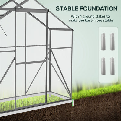 Outsunny 6 x 2.5ft Polycarbonate Greenhouse Walk-In Green House with Rain Gutter, Sliding Door, Window, Foundation, Dark Grey 