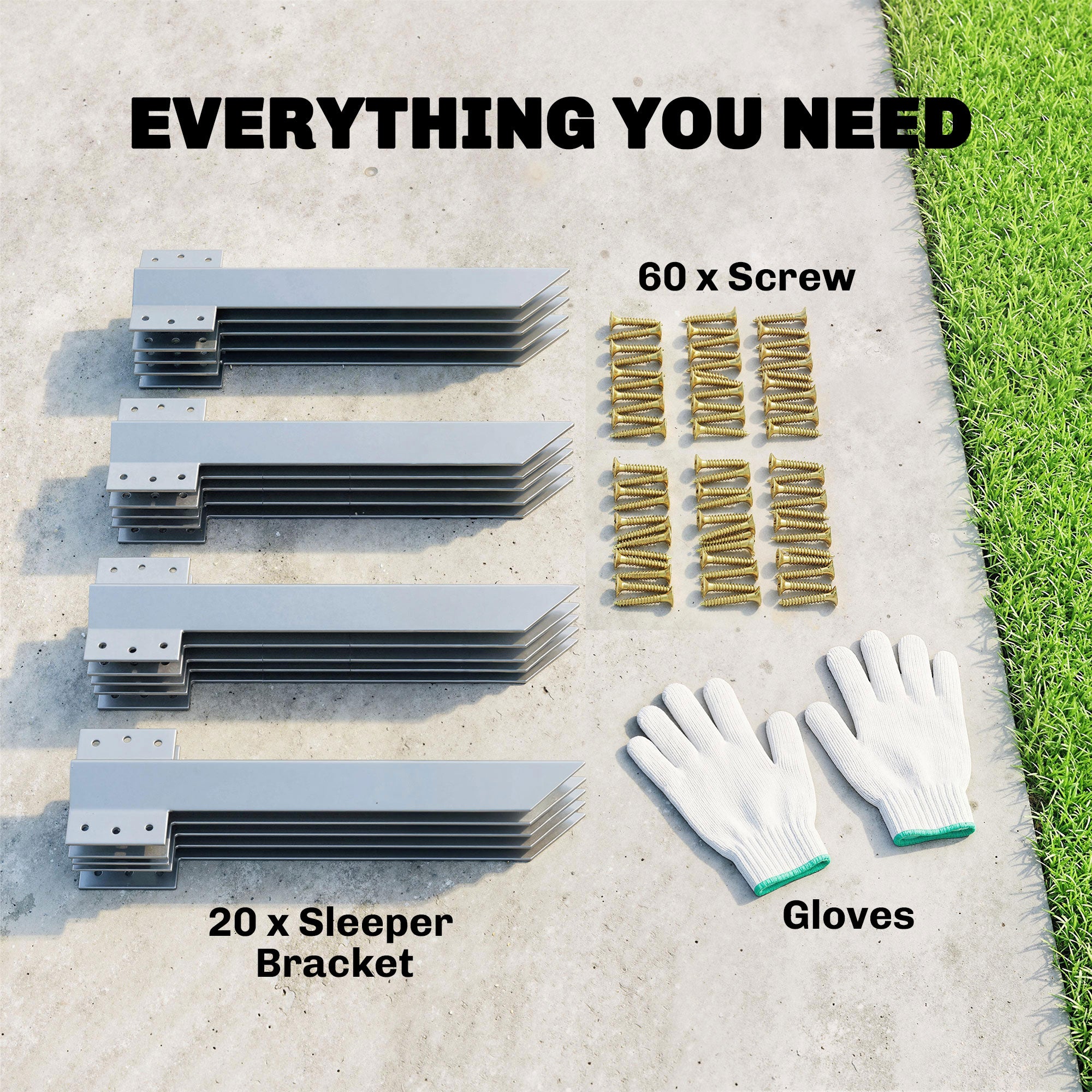 Outsunny 20 Pack Railway Sleeper Brackets, 41 cm Heavy Duty Galvanised Steel Sleeper Stakes with Screws and Gloves 