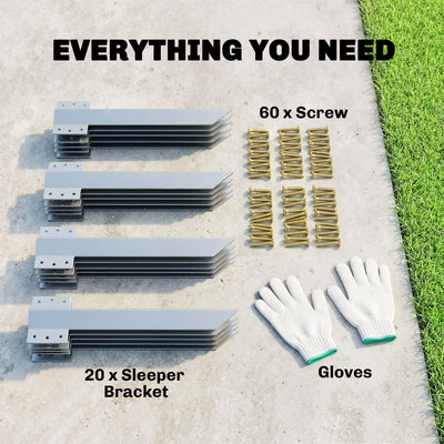 Outsunny 20 Pack Railway Sleeper Brackets, 41 cm Heavy Duty Galvanised Steel Sleeper Stakes with Screws and Gloves 