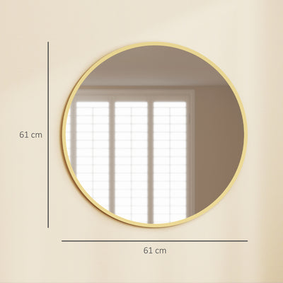HOMCOM 61cm Decorative Wall Mirror for Bedroom Living Room, Modern Round Bathroom Mirror for Home Decor, Gold Tone 