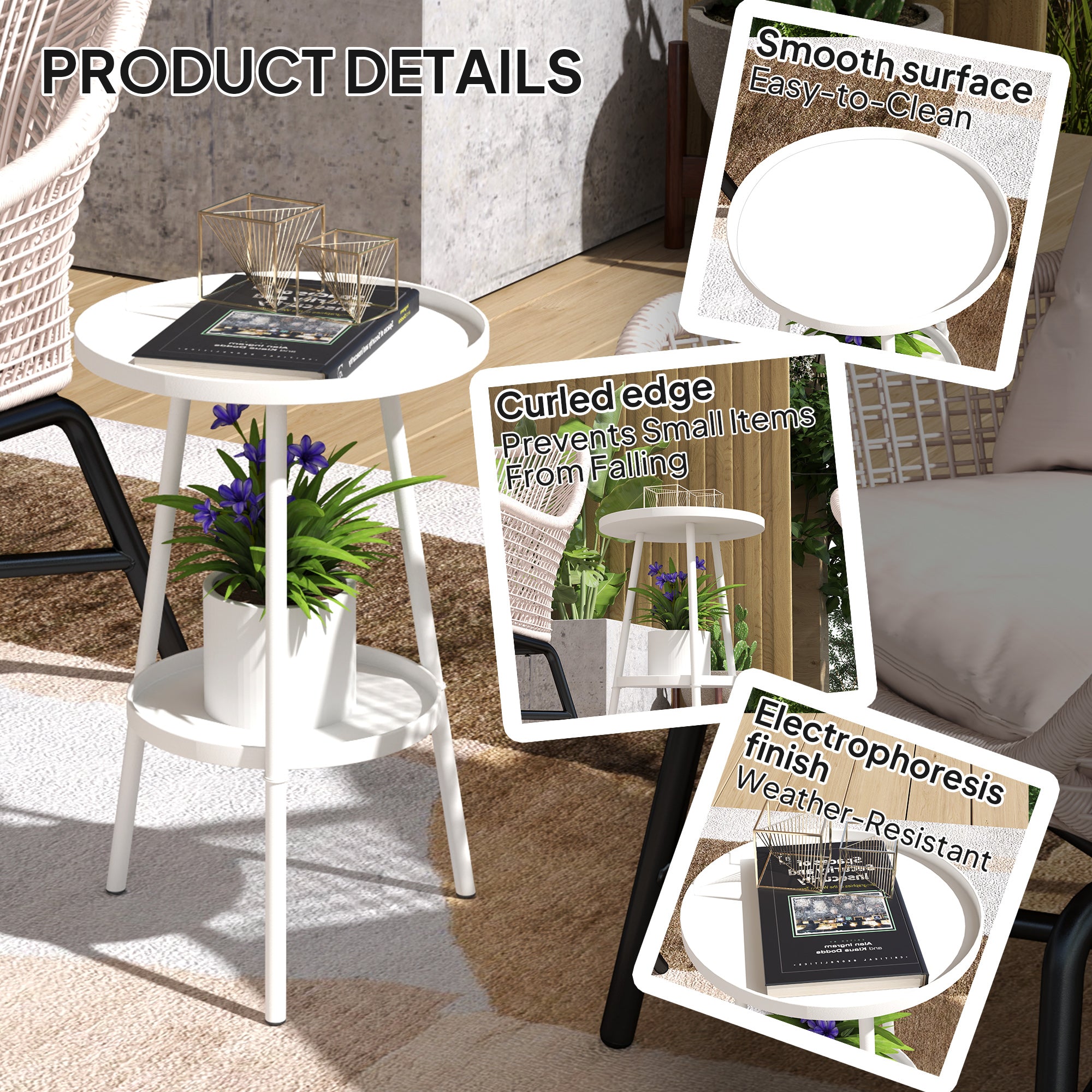 Outsunny Two-Tier Metal Garden Table - White 