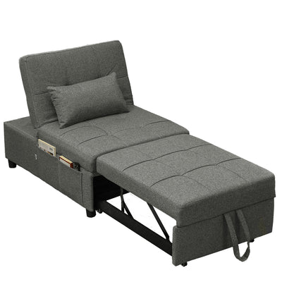 HOMCOM Four-In-One Single Sleeper Chair - Dark Grey 