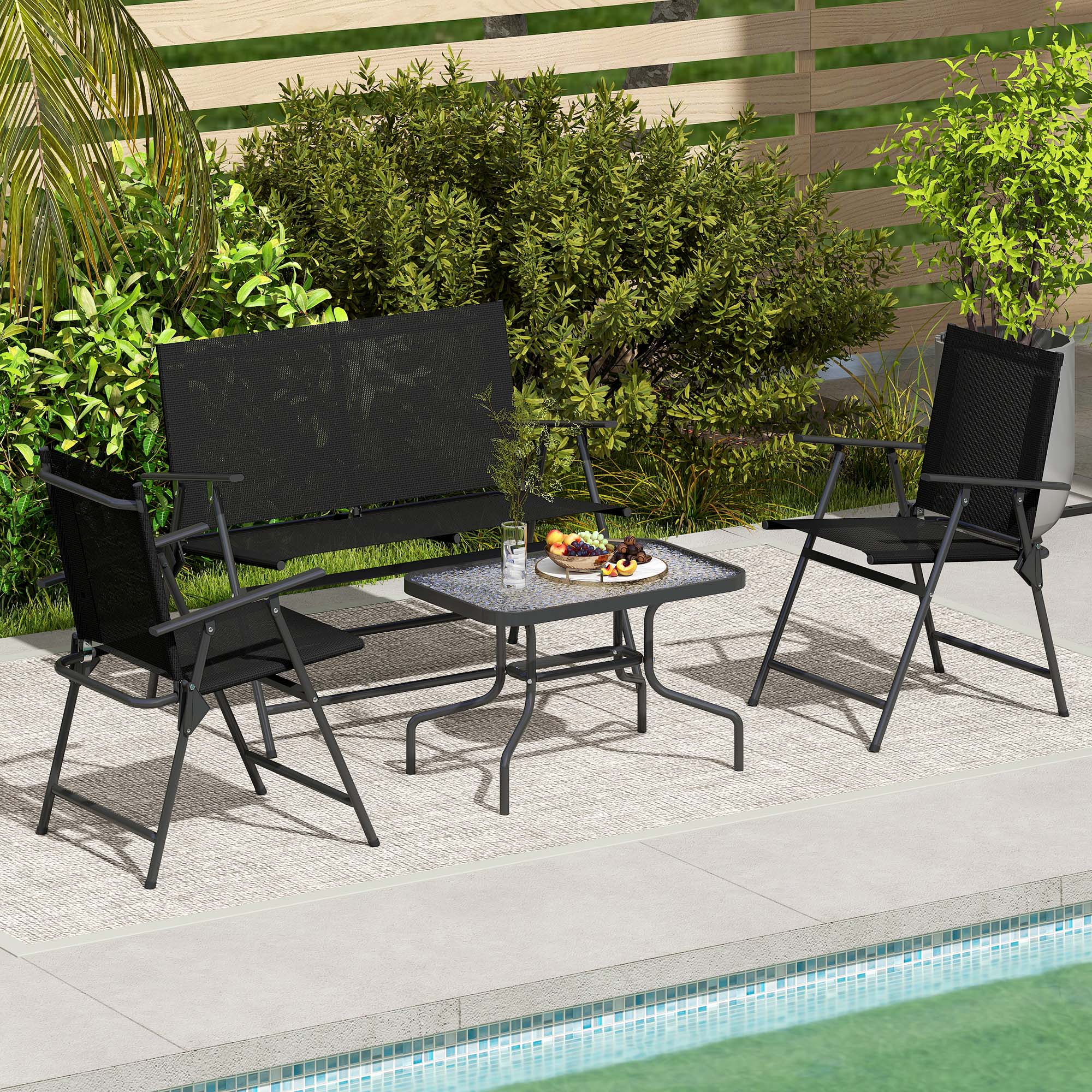 Outsunny 4 Pieces Patio Furniture Set - Black 