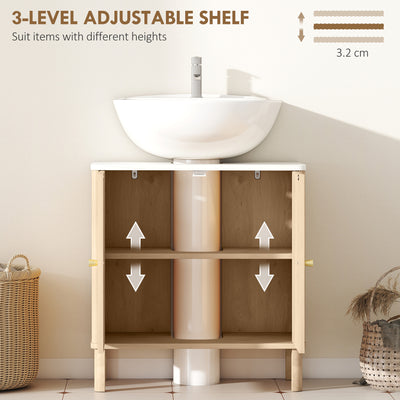 HOMCOM Under Sink Bathroom Cabinet for Basin without or with Pedestal - Oak 
