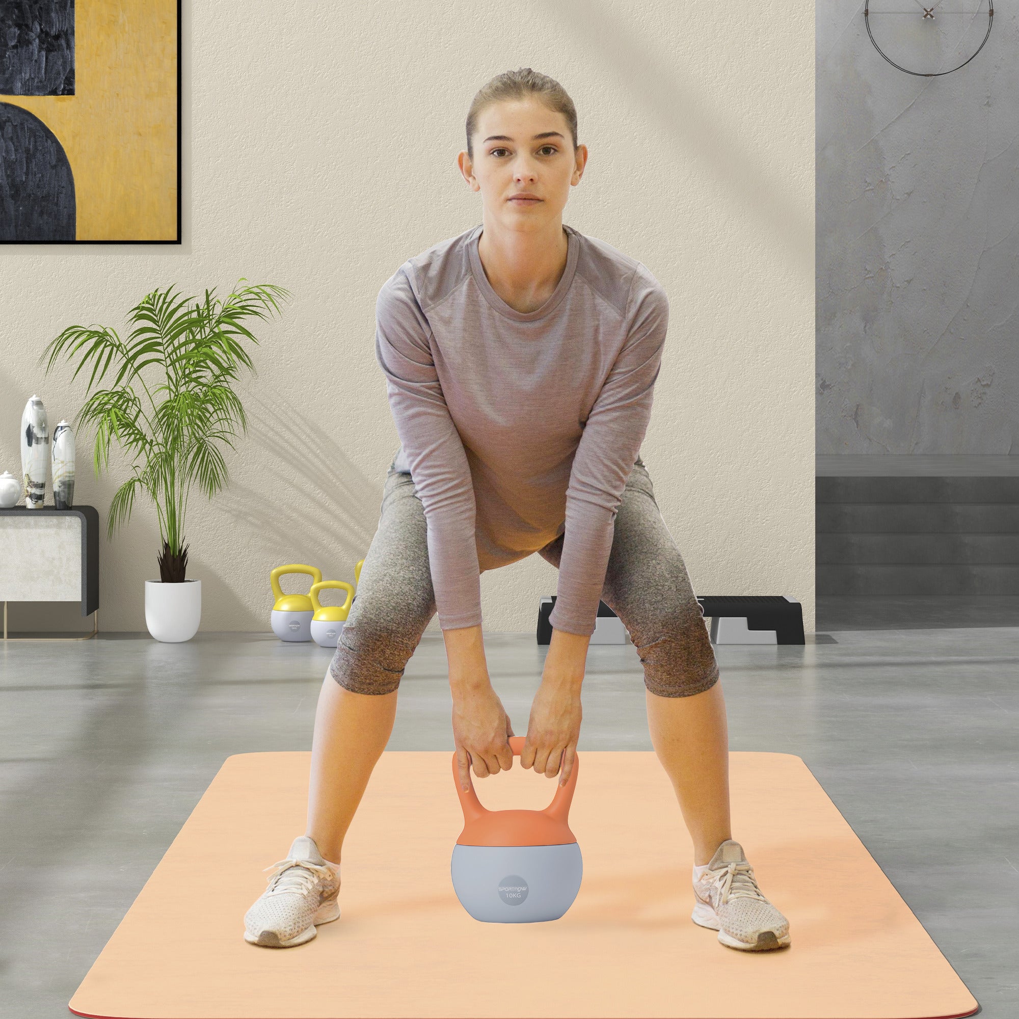SPORTNOW Soft Kettlebell, 10kg Kettle Bell with Non-Slip Handle for Home Gym Weight Lifting and Strength Training, Orange and Grey 