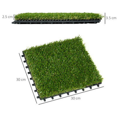Outsunny 10 PCs 30 x 30cm Artificial Grass Turf, 25mm Pile Height Grass Carpet Fake Grass Mat UV Resistance for Outdoor 