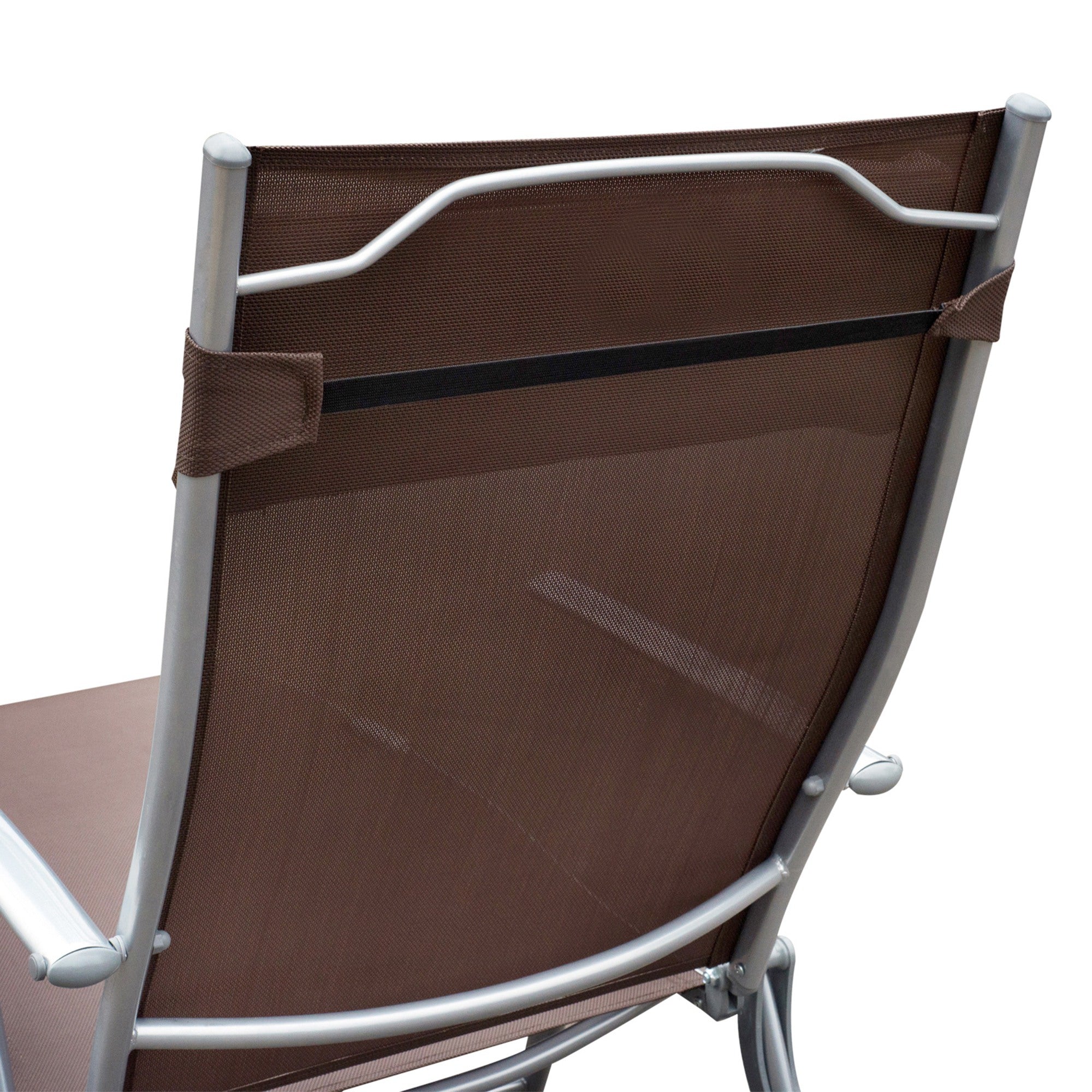 Outsunny Sun Lounger Steel Frame Outdoor Folding Chaise Texteline Lounge Chair Recliner with Headrest & 7 Levels Adjustable Backrest, Brown 