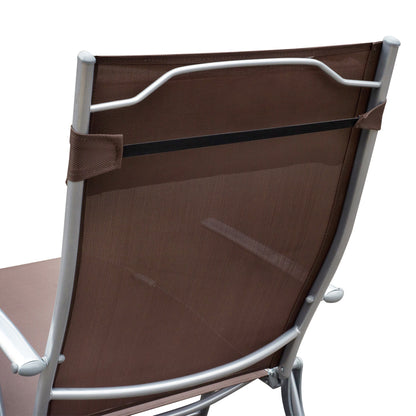 Outsunny Sun Lounger Steel Frame Outdoor Folding Chaise Texteline Lounge Chair Recliner with Headrest & 7 Levels Adjustable Backrest, Brown 