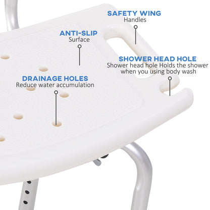 HOMCOM Bath Chair Shower Stool Safety Seat Bathroom Adjustable Positions Elderly Aids 