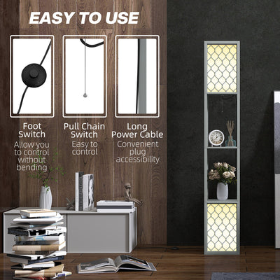HOMCOM Floor Lamp with Shelves, Dual Light, Modern Tall Standing Lamps, with Pull Chain Switch (Bulb not Included), Light Grey 
