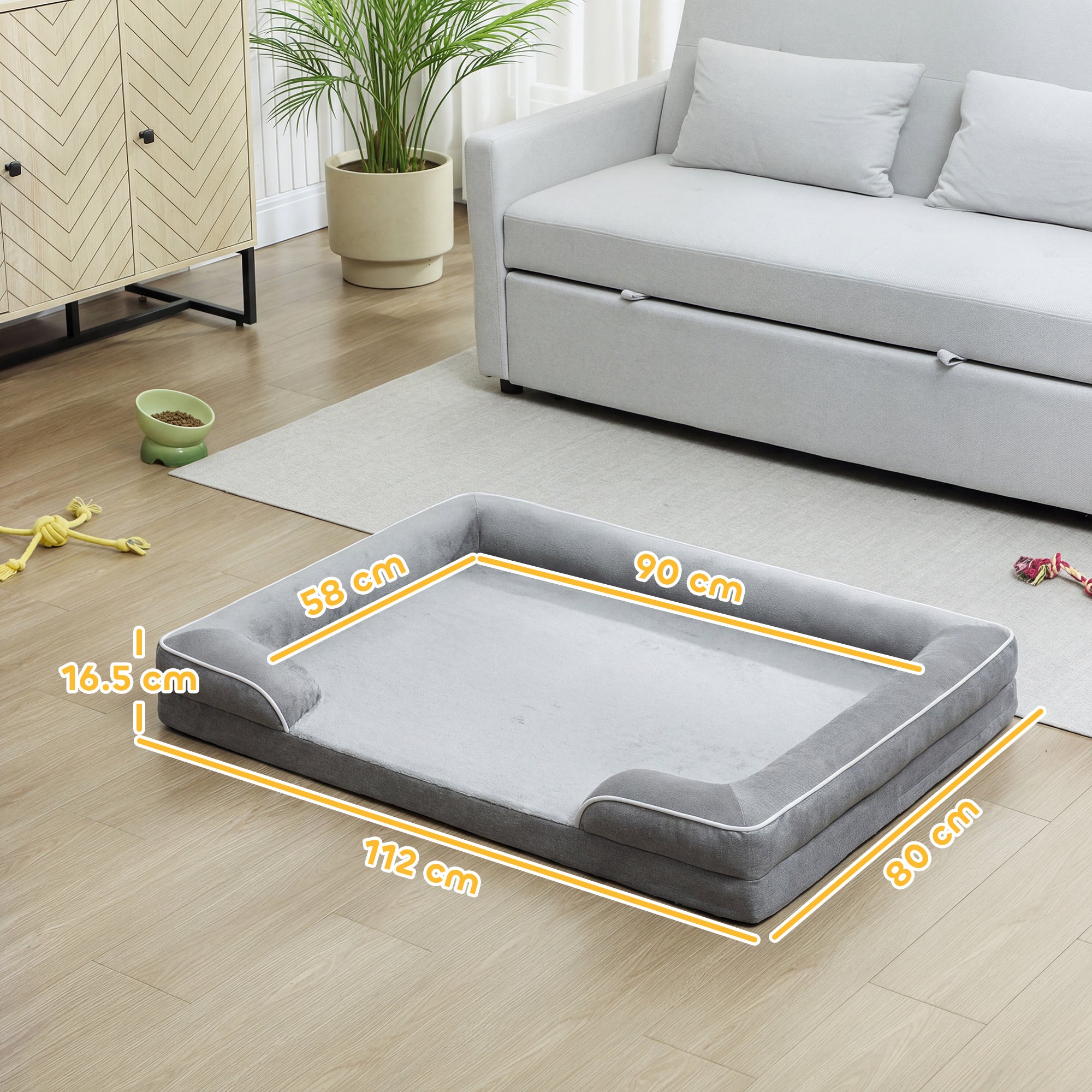 PawHut Dog Sofa Bed, Washable Pet Bed with Removable Cover and Non-Slip Bottom for Small, Medium and Large Dogs, Grey 