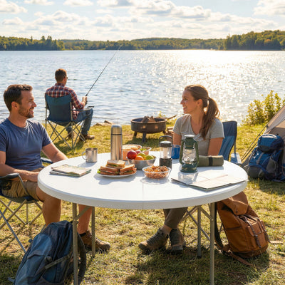 Outsunny 4ft Folding Picnic Table, Camping Table with Non-slip Foot Pads and Metal Frame, 100 kg Load, for Garden, White 