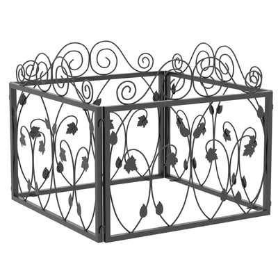 Outsunny Set of Four 57cm Leaf Scroll Metal Fence Panels - Black 
