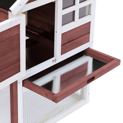 PawHut Rabbit Hutch Outdoor Wooden Guinea Pig Hutch Rabbit Run Bunny Cage Small Animal House Pull-Out Tray, Brown, 122 x 62.6 x 92 cm 