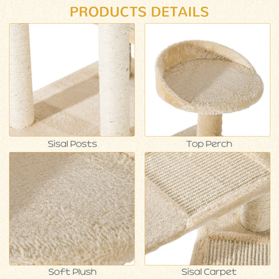 PawHut 100 cm Cat Tree for Indoor Cats Kitten Scratch Scratching Post Climbing Tower Activity Centre Beige 