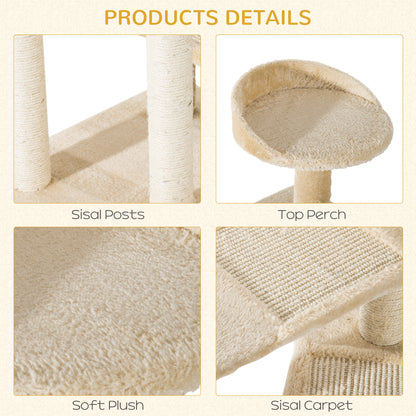 PawHut 100 cm Cat Tree for Indoor Cats Kitten Scratch Scratching Post Climbing Tower Activity Centre Beige 