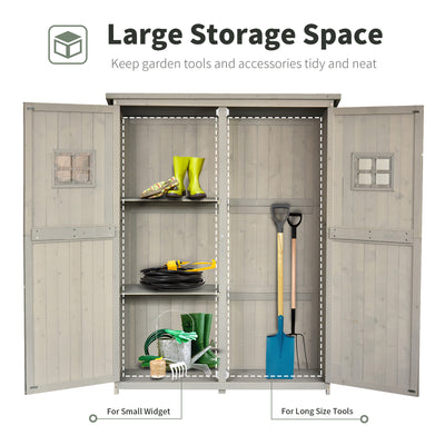 Outsunny Wooden Garden Shed with Two Windows, Tool Storage Cabinet, Outdoor Double Door Organizer 127.5L x 50W x 164H cm, Grey 