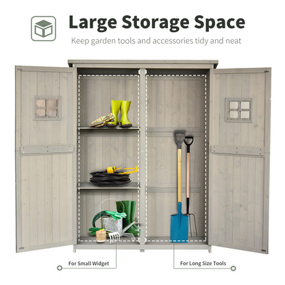 Outsunny Wooden Garden Shed with Two Windows, Tool Storage Cabinet, Outdoor Double Door Organizer 127.5L x 50W x 164H cm, Grey 