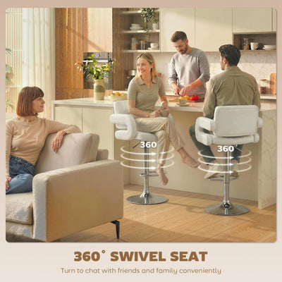 HOMCOM Bar Stools Adjustable Swivel Kitchen Chairs with Backrest Armrest Set of 2 PU Leather White 