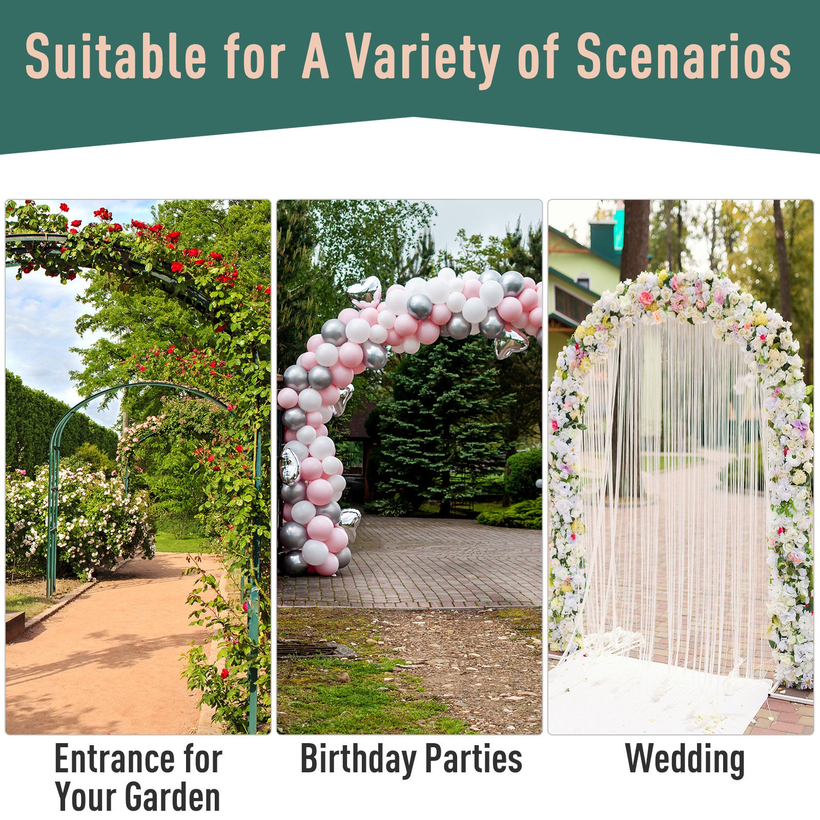 Outsunny Garden Outdoor Entrance Arch with Door Outdoor Patio Decoration for Rose Trellis Arbour Climbing Plant 131L x 49W x 200Hcm 